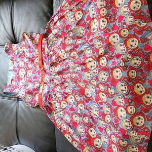 Lindy Bop Russian doll dress, size 10, blue with red dolls